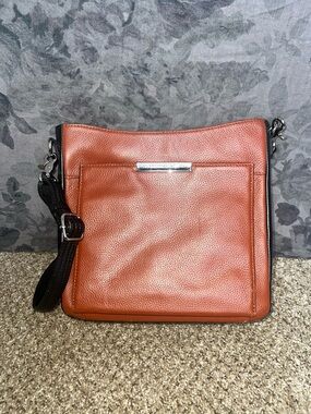 Women's Burnt Orange Pebbled Leather Messenger Bag with Adjustable Black Strap